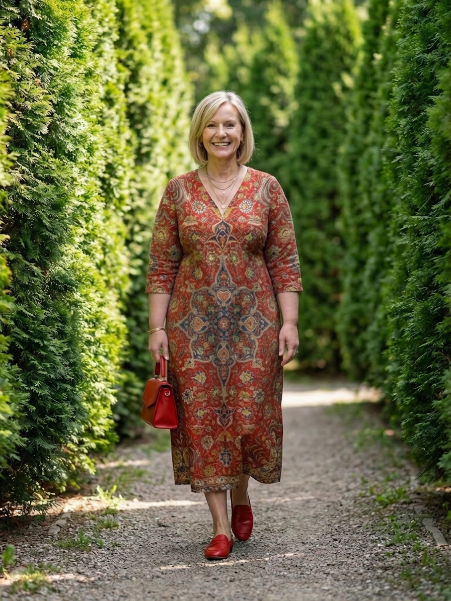 Greta Damask V-Neck Midi Dress – view 4