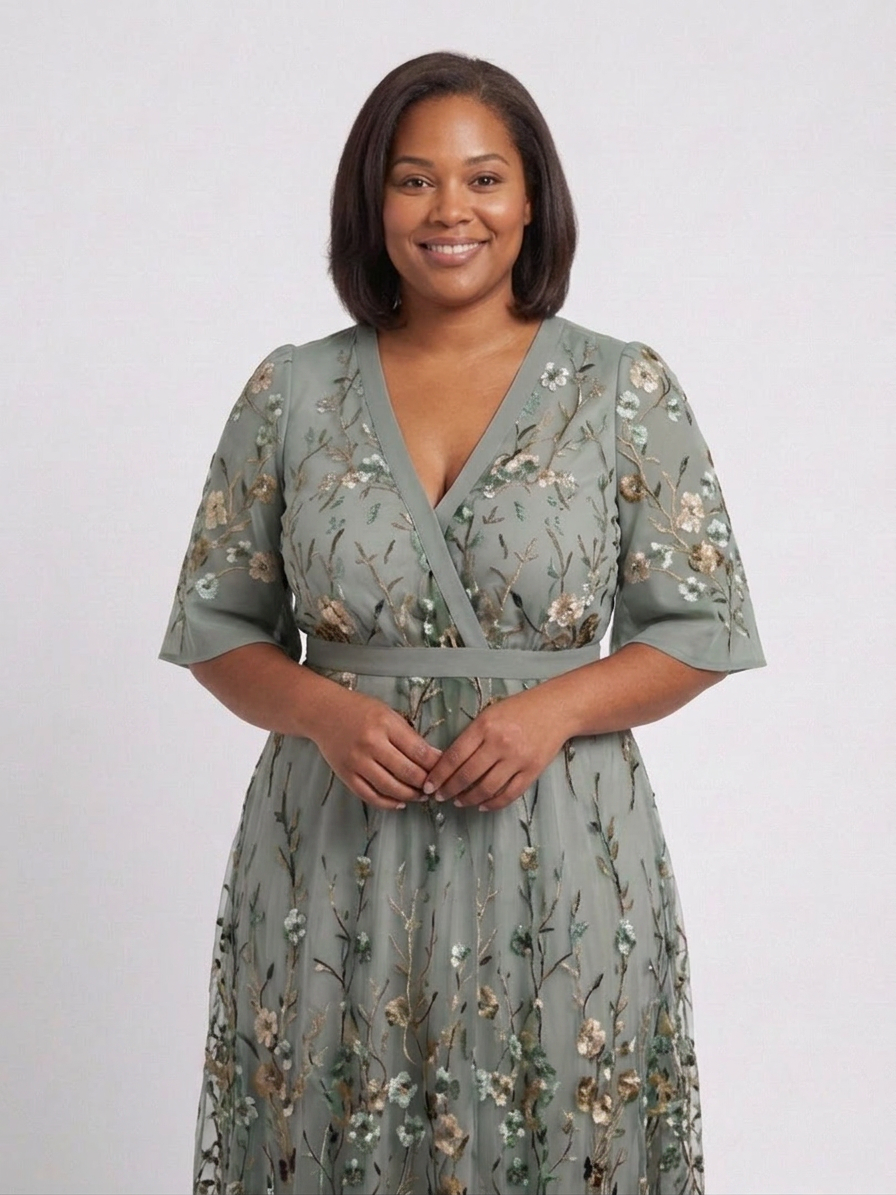 Kristin | Sequin Floral V-Neck Maxi Dress