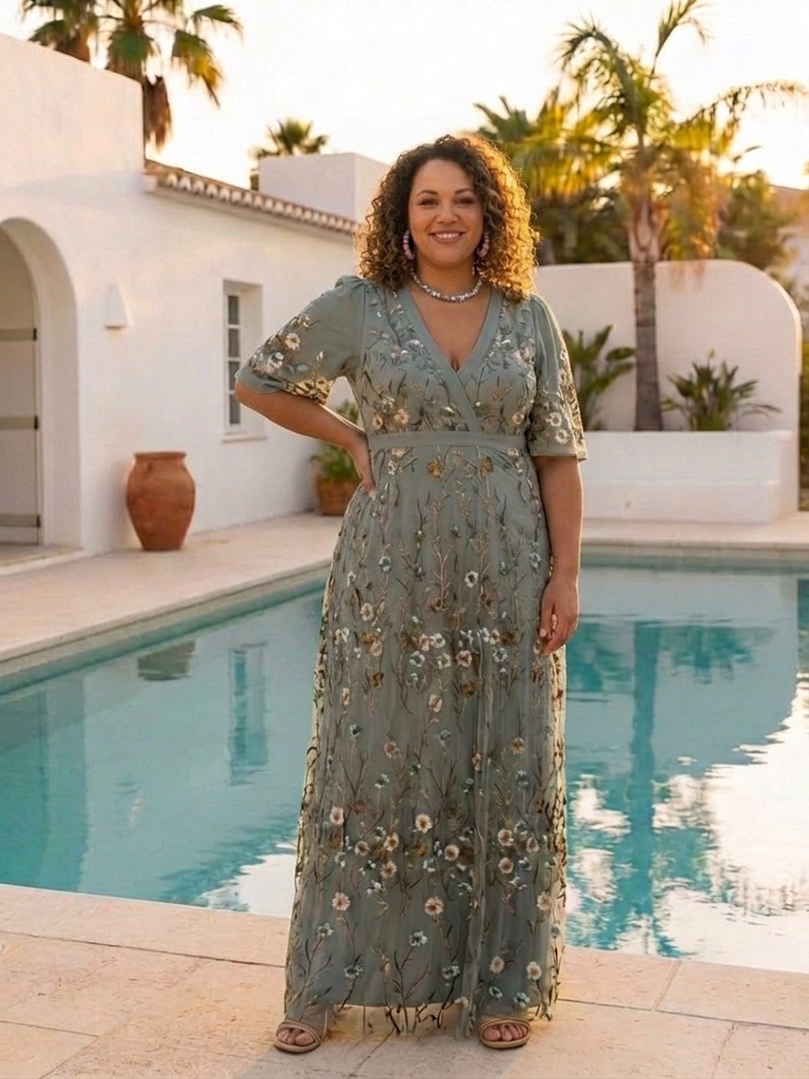 Kristin | Sequin Floral V-Neck Maxi Dress