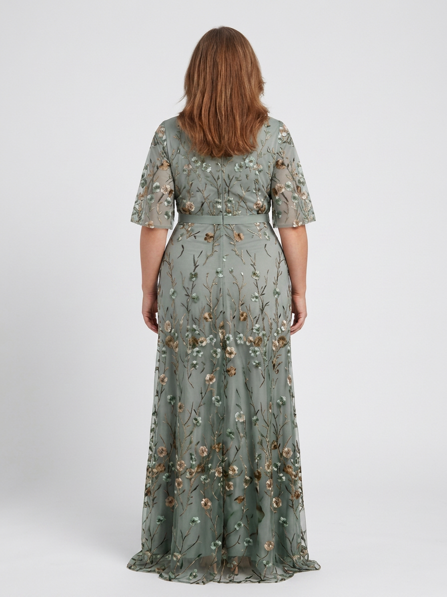 Kristin | Sequin Floral V-Neck Maxi Dress