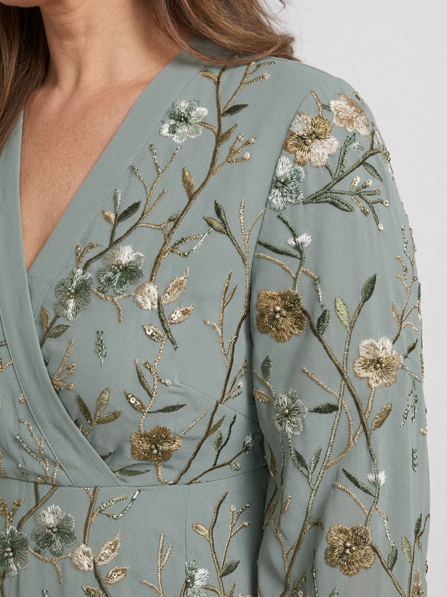 Kristin | Sequin Floral V-Neck Maxi Dress