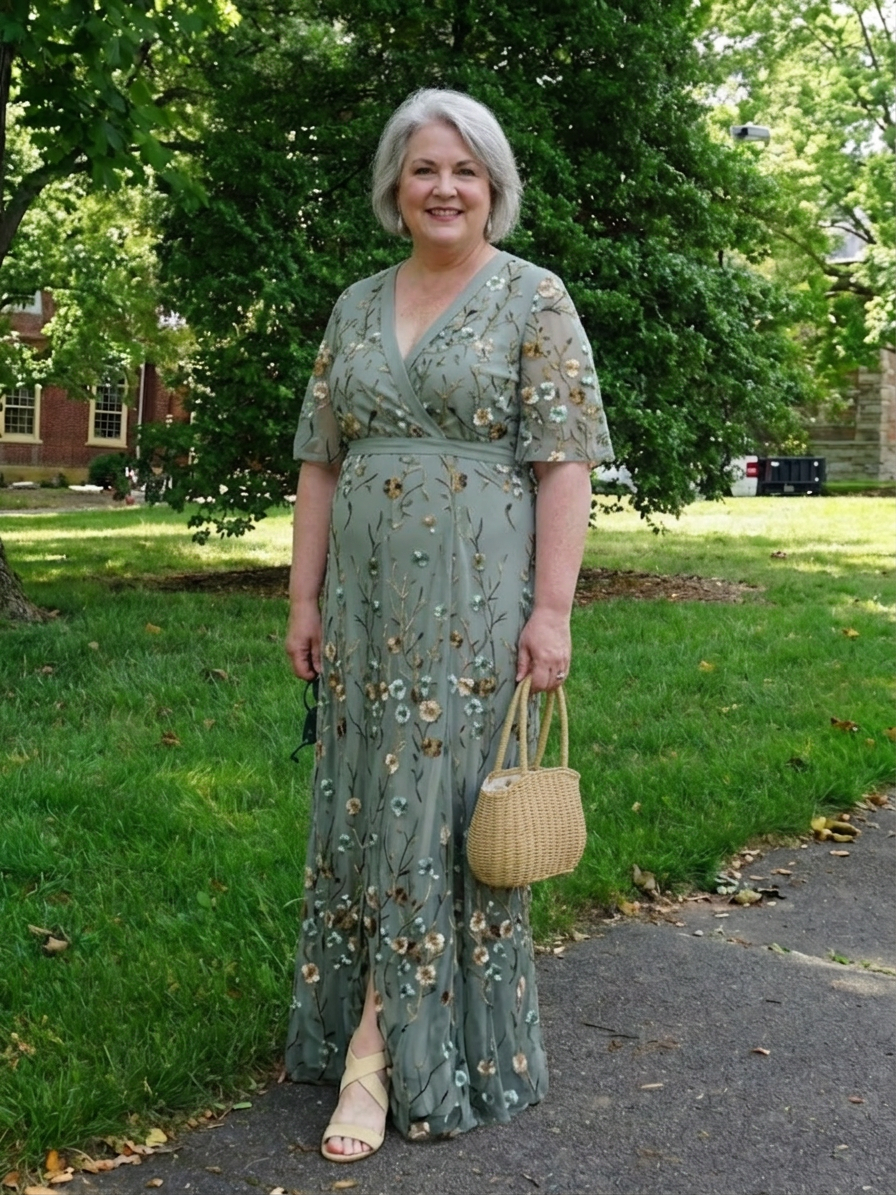 Kristin | Sequin Floral V-Neck Maxi Dress