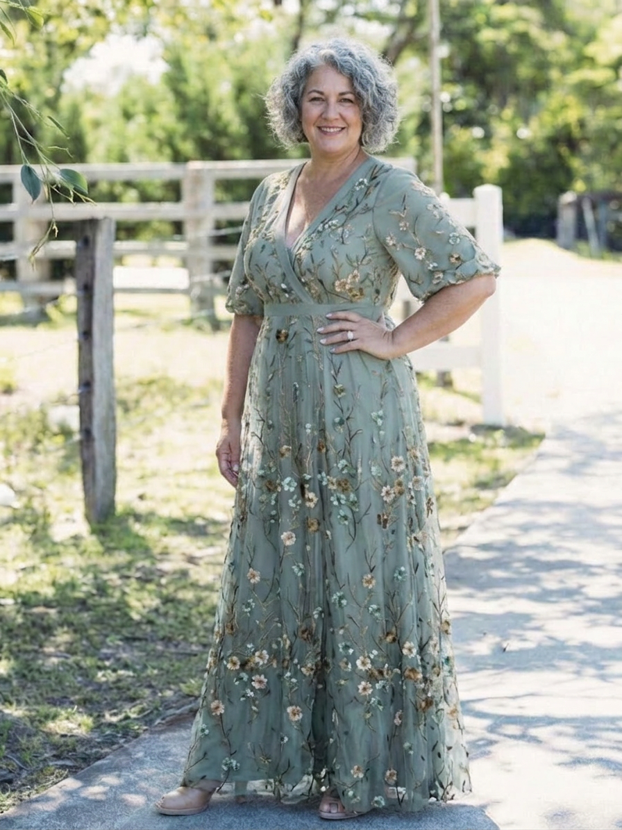 Kristin | Sequin Floral V-Neck Maxi Dress