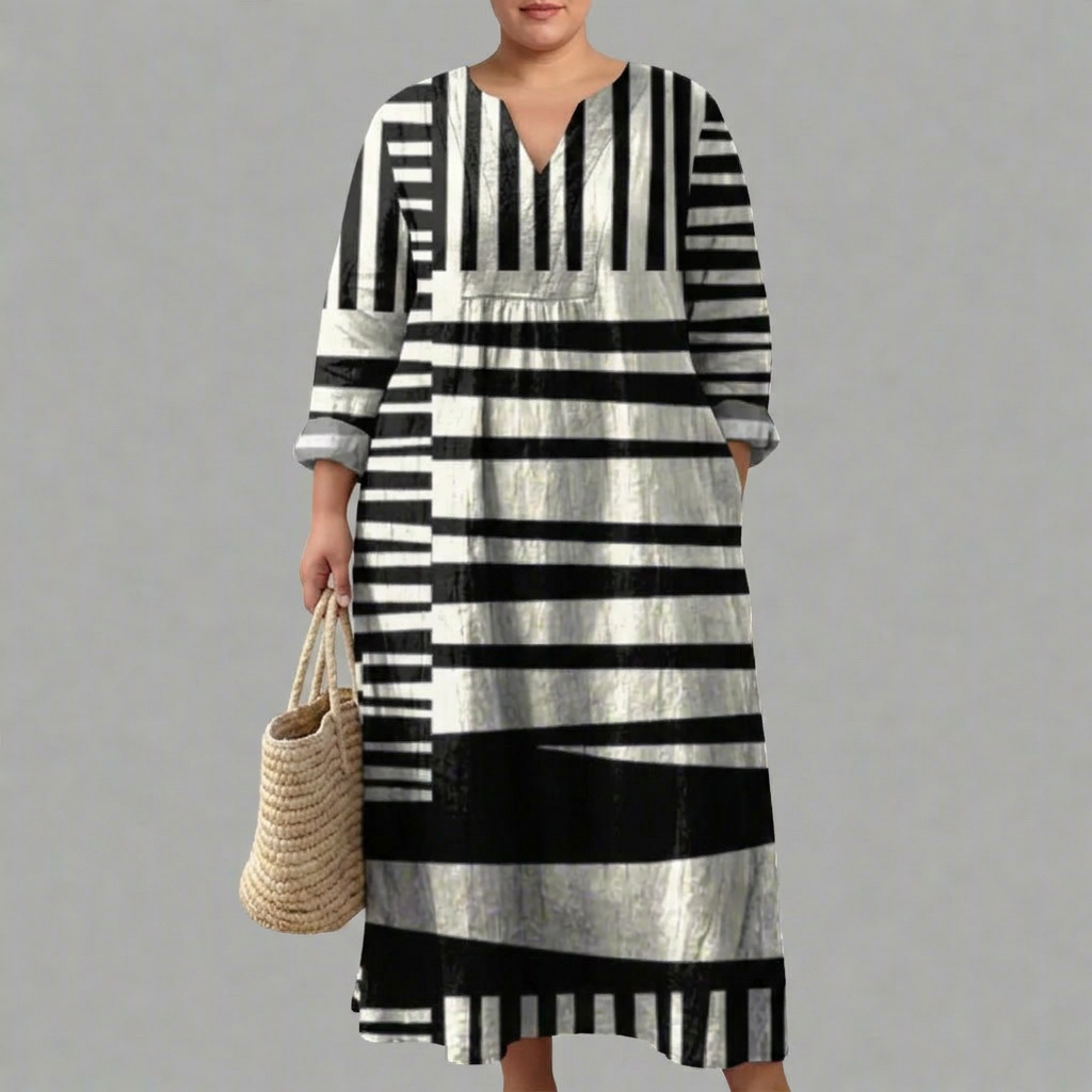 Gwen Striped V-Neck Midi Dress