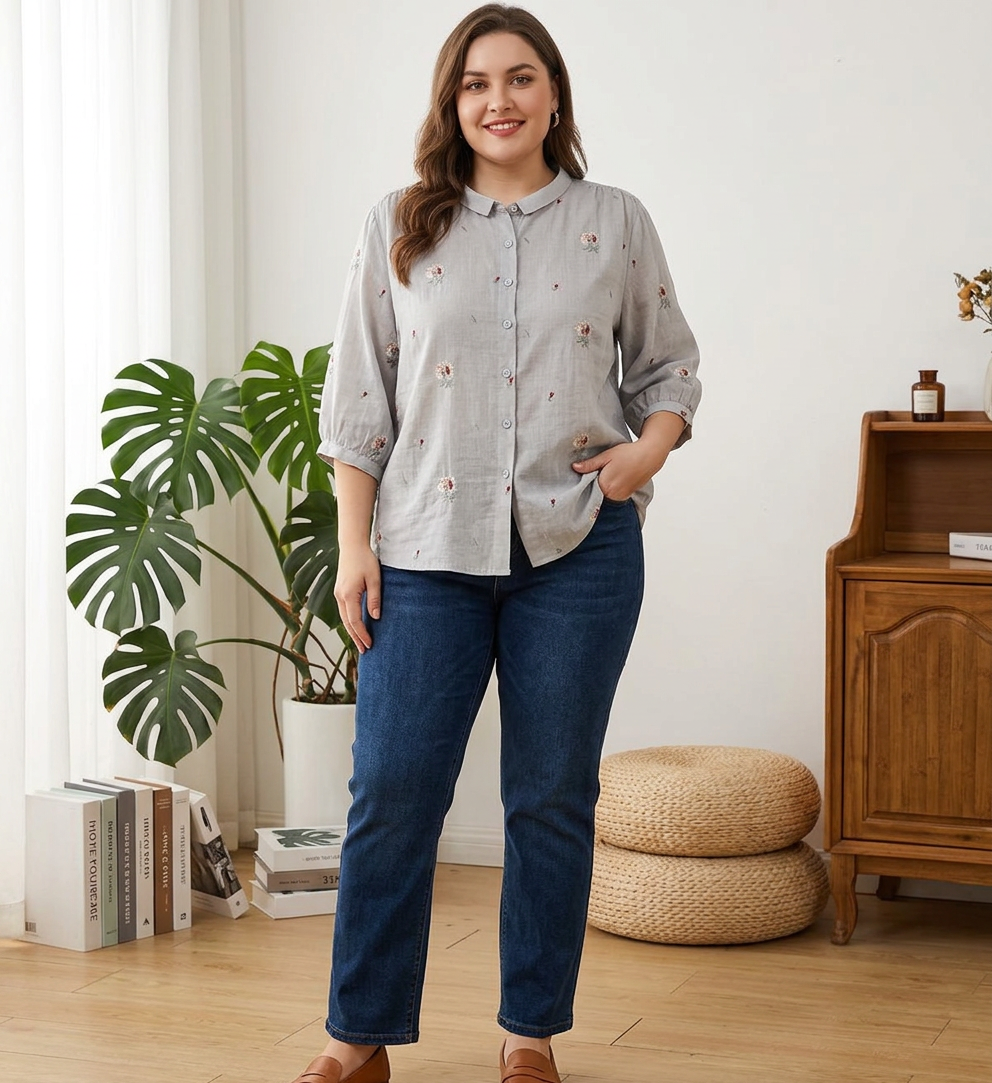 Heather Cotton Floral Collared Shirt – view 10