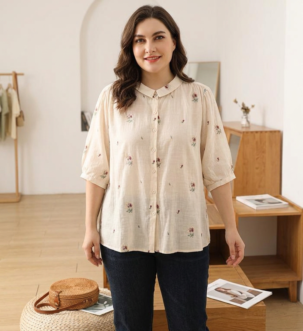 Heather Cotton Floral Collared Shirt – view 15