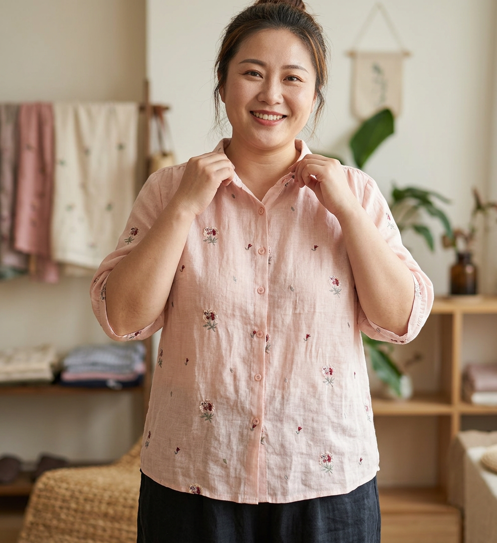 Heather Cotton Floral Collared Shirt – view 4