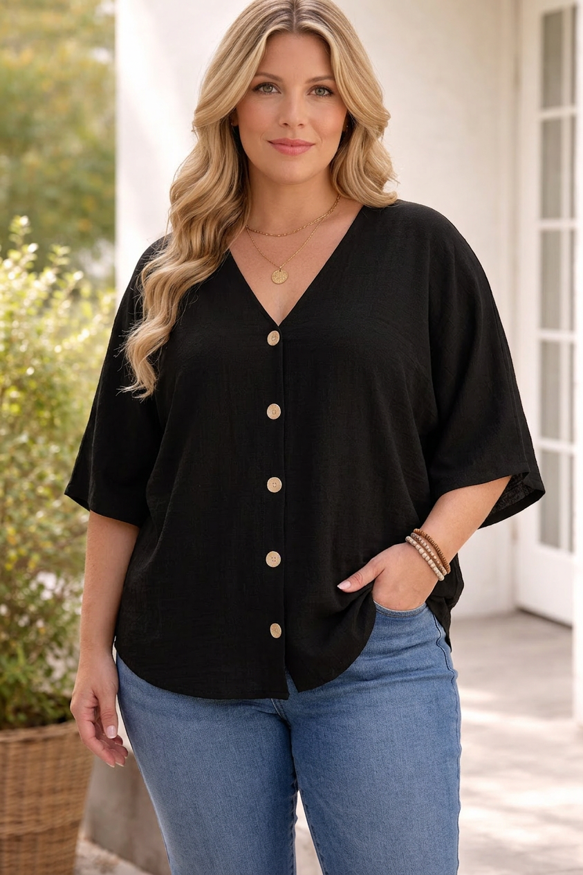 Heather Linen V-Neck Top – view 4