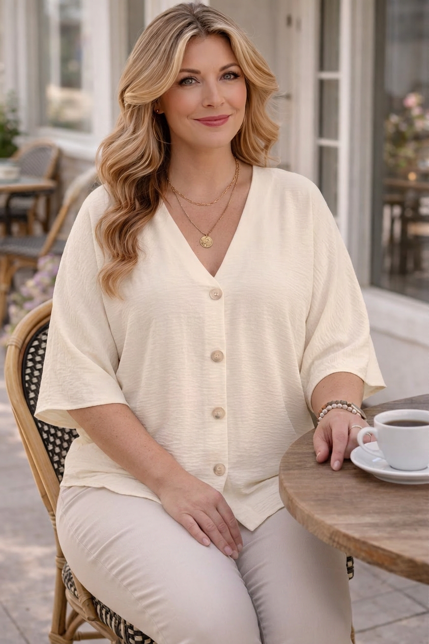 Heather Linen V-Neck Top – view 5
