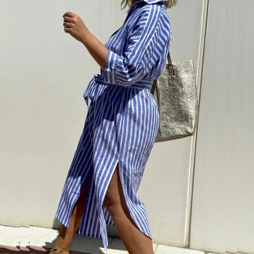 Helena Linen Striped Collared Shirt Dress – view 3