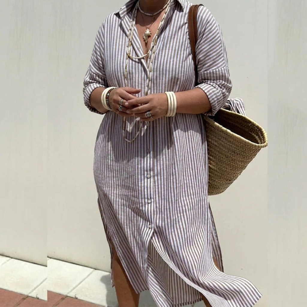 Helena Linen Striped Collared Shirt Dress – view 5