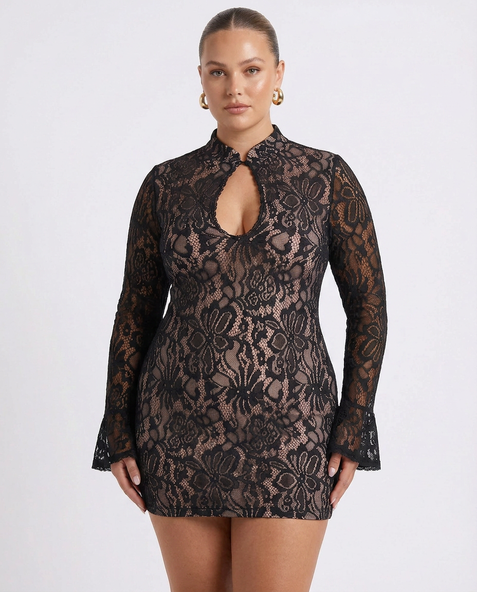 Bailey | Lace Mock Neck Mini Dress