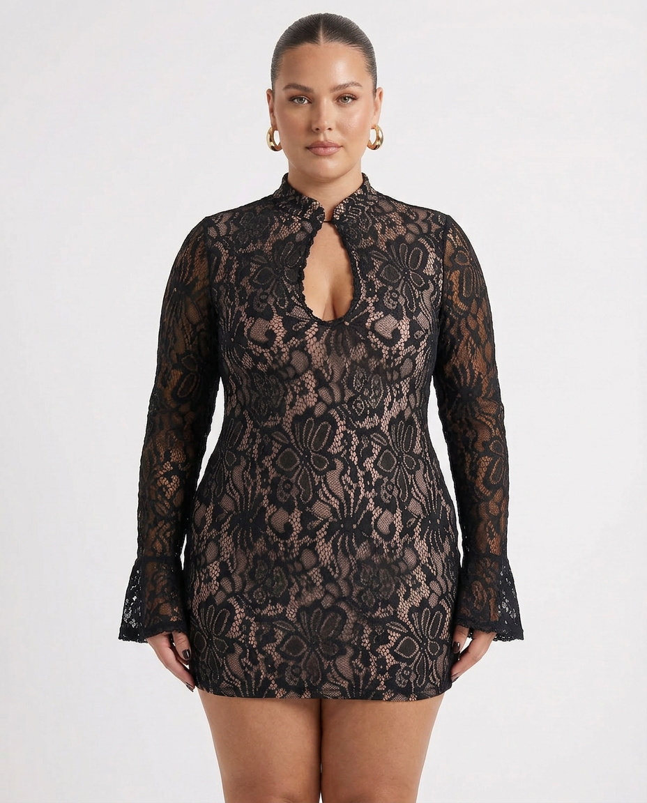 Bailey | Lace Mock Neck Mini Dress