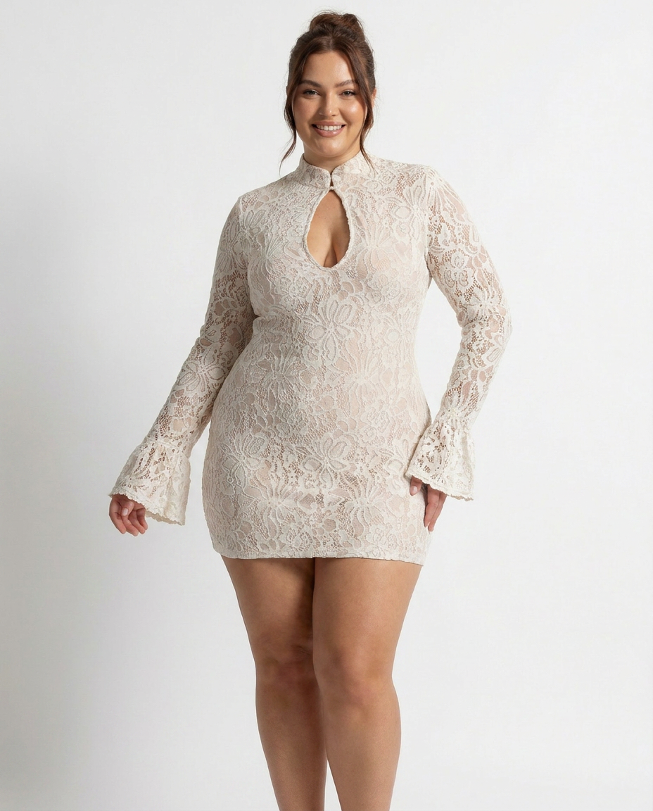 Bailey | Lace Mock Neck Mini Dress