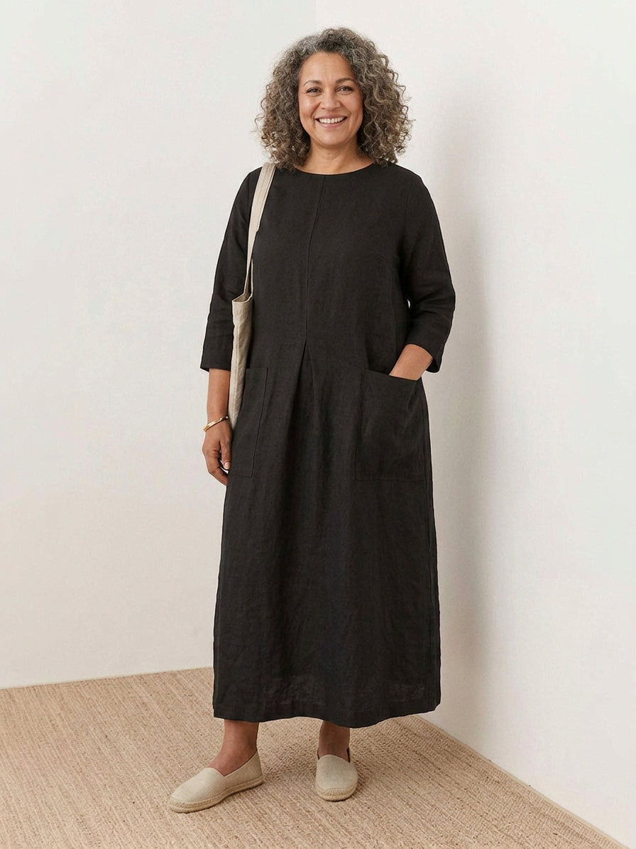 India Linen Round Neck Midi Dress – view 7