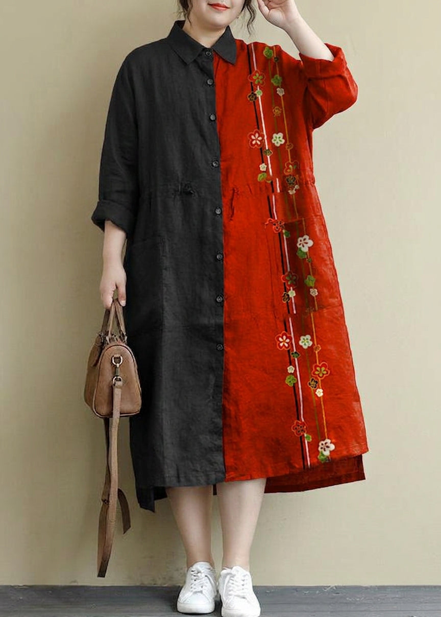 Irene Linen Collared High-Low Maxi Dress – view 14