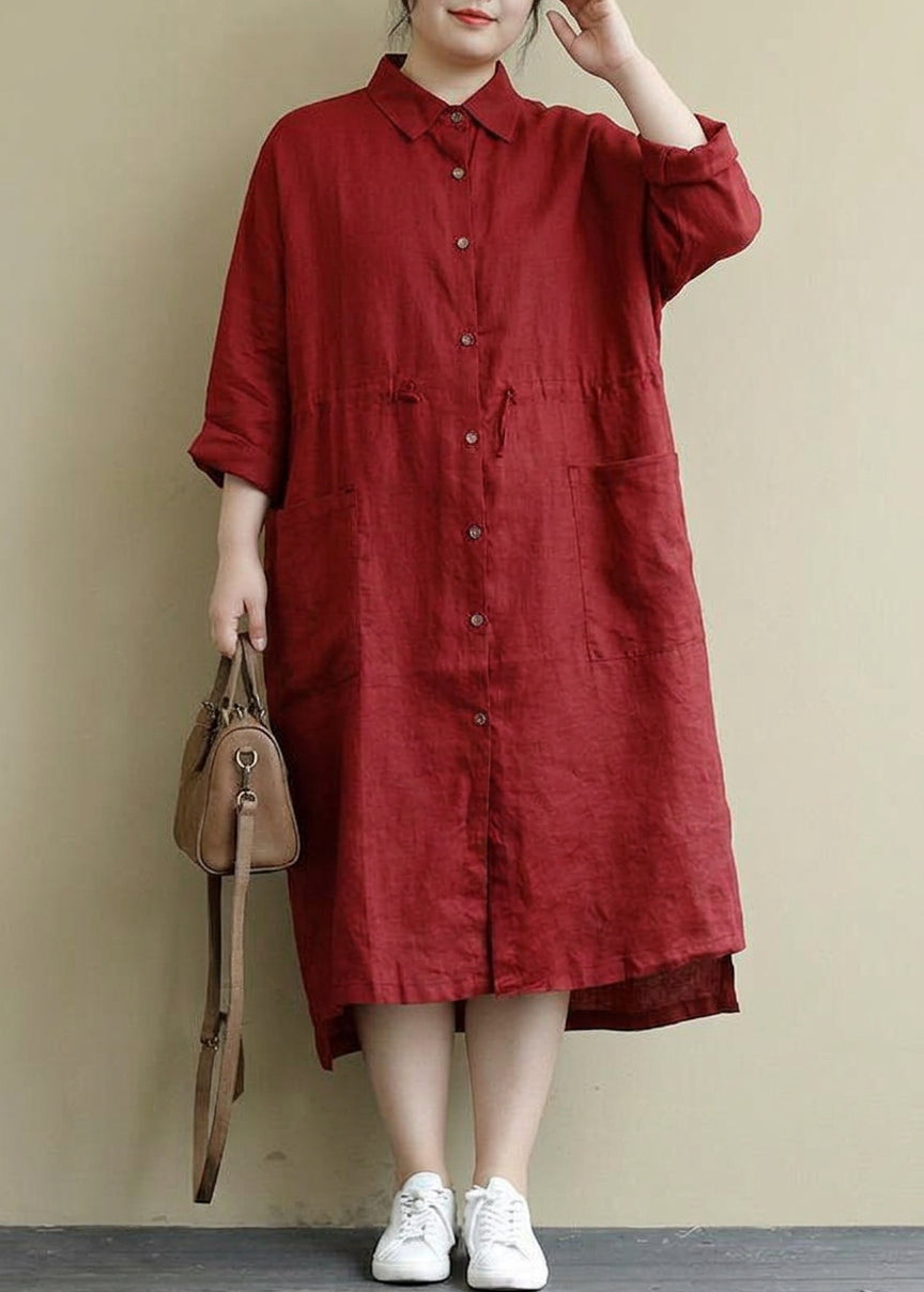 Irene Linen Collared High-Low Maxi Dress – view 2