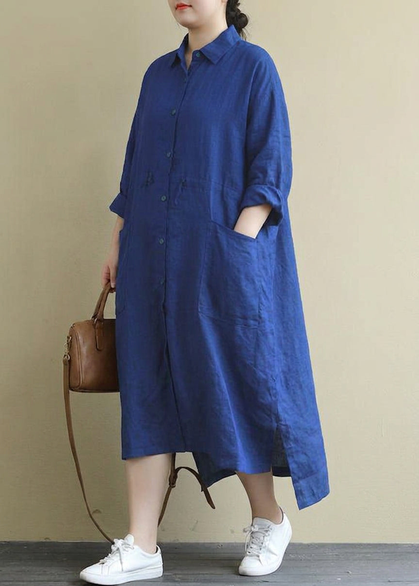 Irene Linen Collared High-Low Maxi Dress – view 6