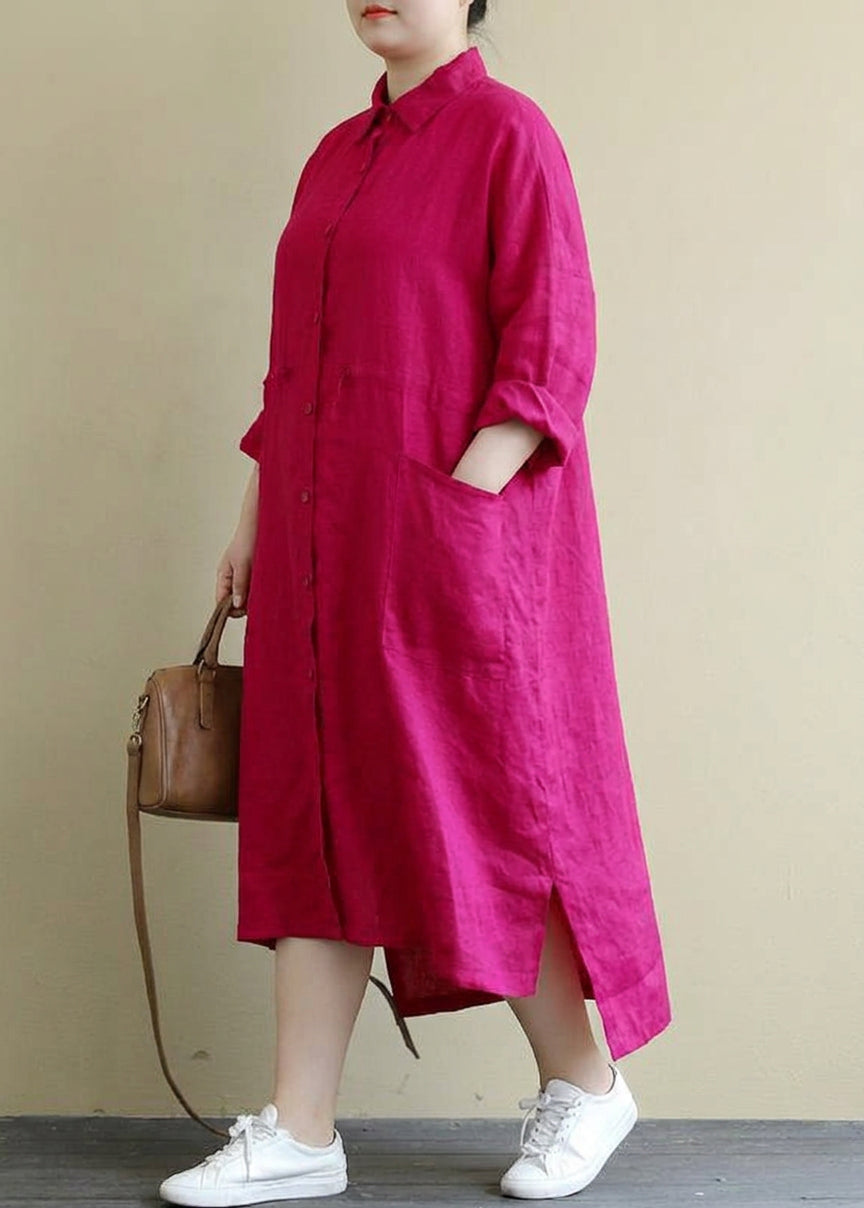 Irene Linen Collared High-Low Maxi Dress – view 7