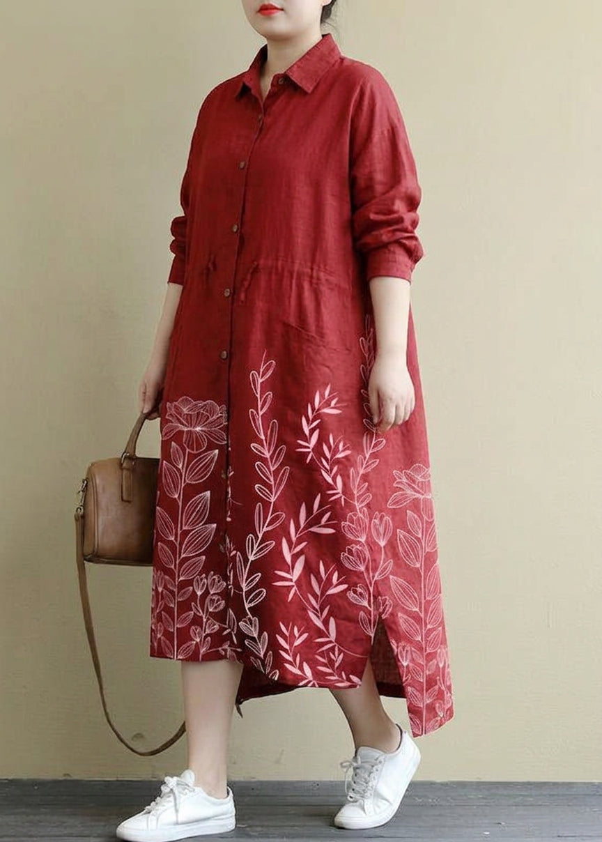 Irene Linen Collared High-Low Maxi Dress – view 9