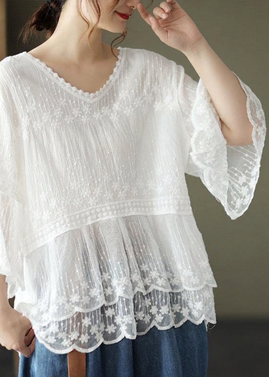 Iris Mesh Embroidered V-Neck Shirt – view 2