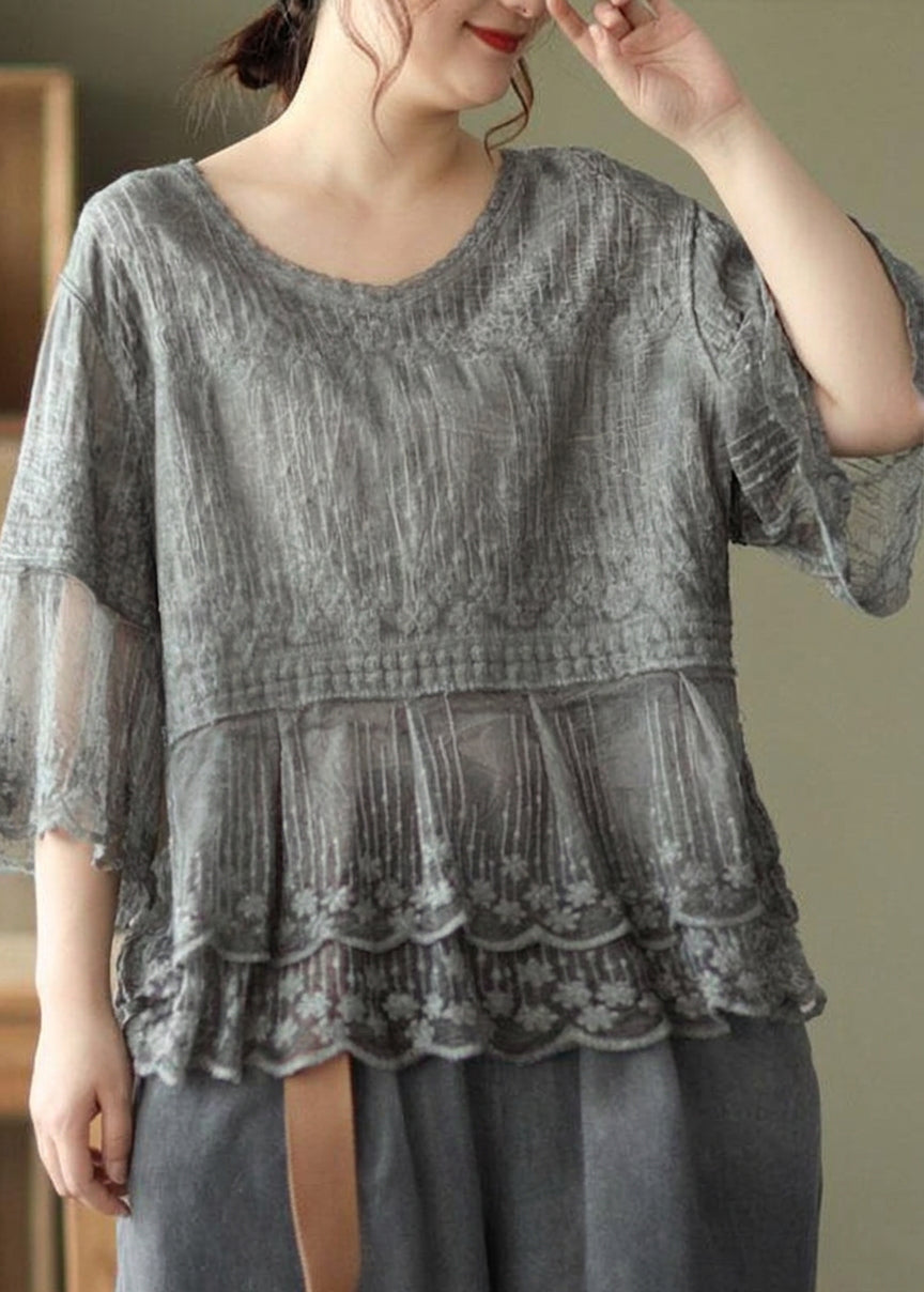 Iris Mesh Embroidered V-Neck Shirt – view 3