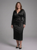 Iris Satin V-Neck Midi Dress
