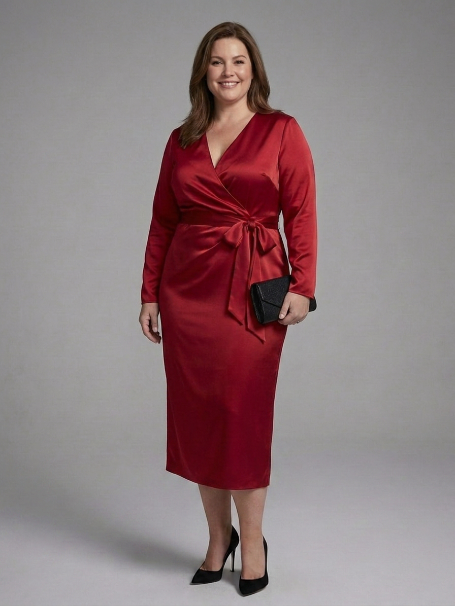 Iris Satin V-Neck Midi Dress – view 2