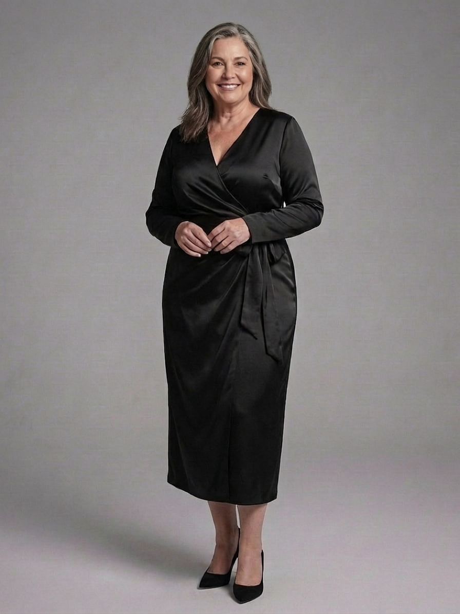 Iris Satin V-Neck Midi Dress – view 4
