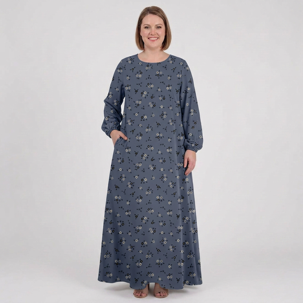 Isla Linen Floral Round Neck Maxi Dress – view 4
