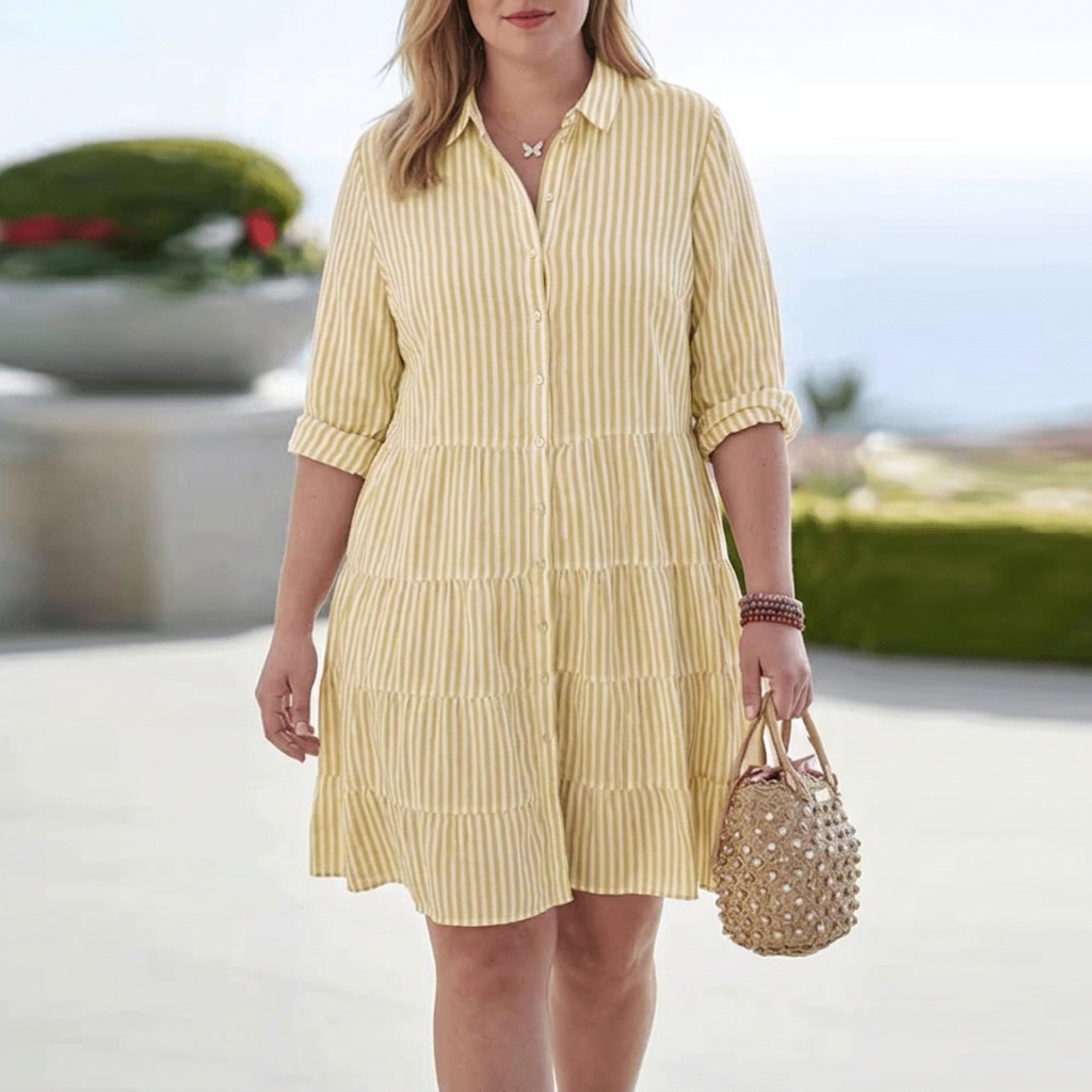 Jade Linen Striped Collared Shirt Dress – view 4