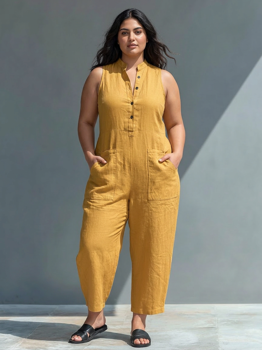Jamie Linen Mock Neck Jumpsuit – view 3