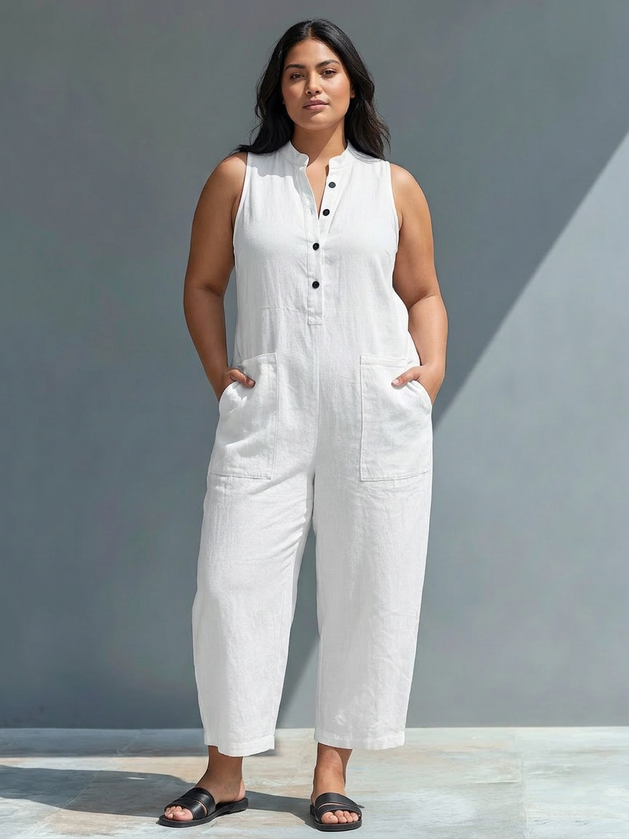 Jamie Linen Mock Neck Jumpsuit – view 4