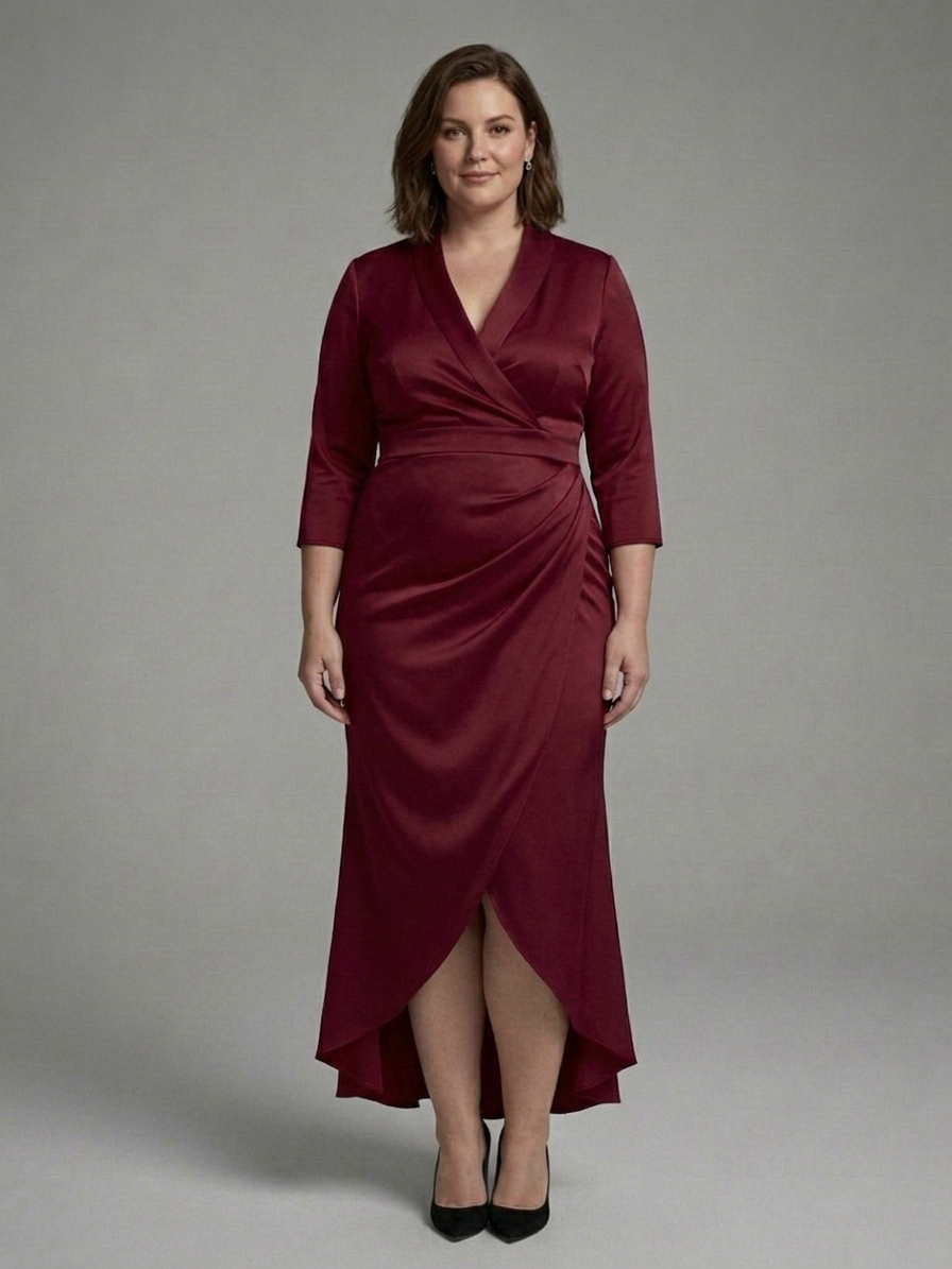 Jean Satin V-Neck High-Low Maxi Dress – view 3
