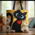 Jessica Black Cat and Daisy Quilted Tote Bag