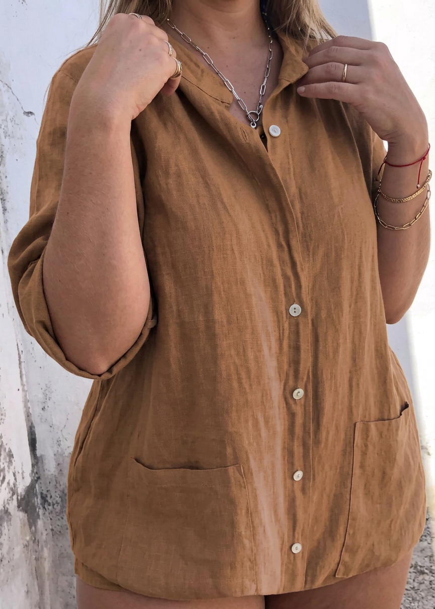 Jocelyn Linen Mock Neck Mini Dress – view 3