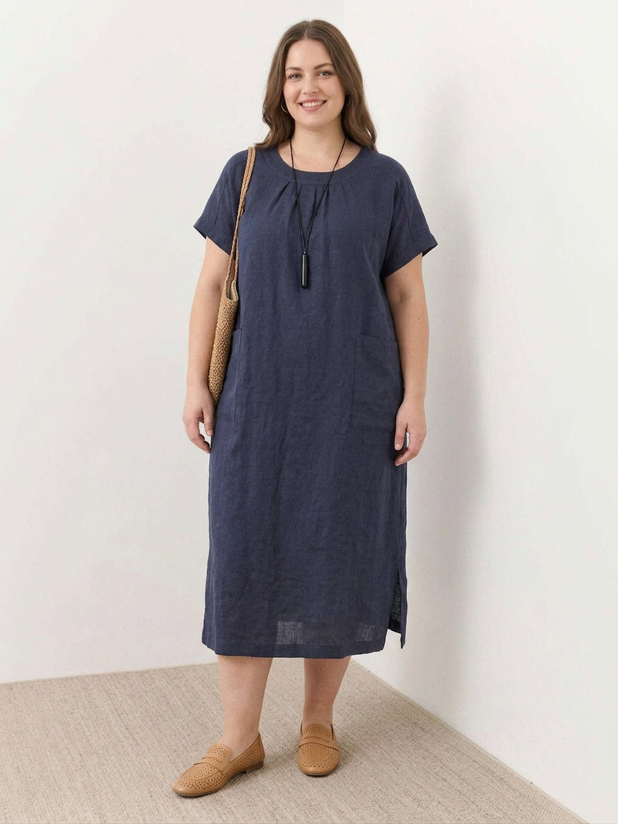 Jocelyn Linen Round Neck Midi Dress – view 13