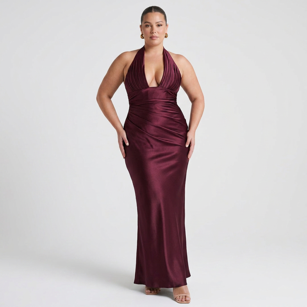 Jocelyn Satin Halter Maxi Dress – view 3