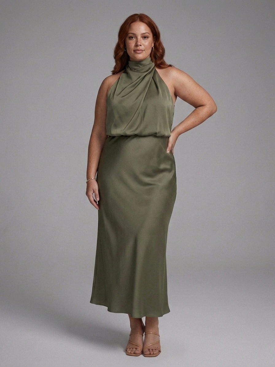 Jodie Satin Halter Midi Dress – view 2