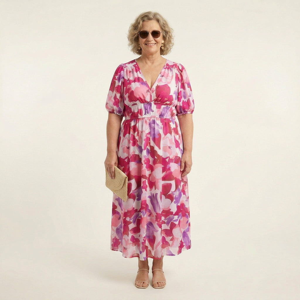 Judith Chiffon Floral V-Neck Midi Dress – view 6