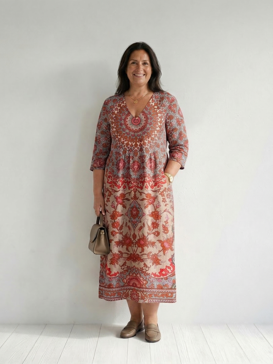 Julia Paisley V-Neck Midi Dress