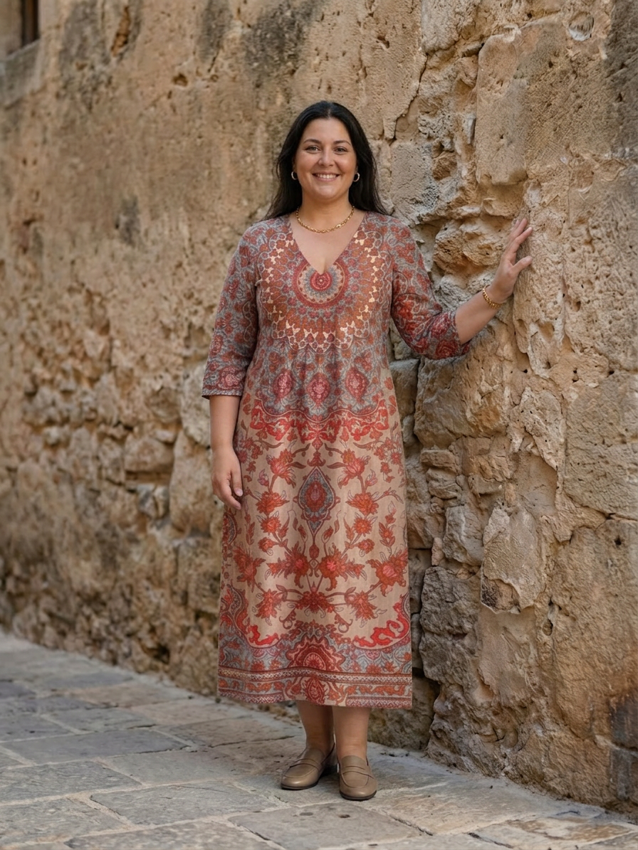 Julia Paisley V-Neck Midi Dress – view 4