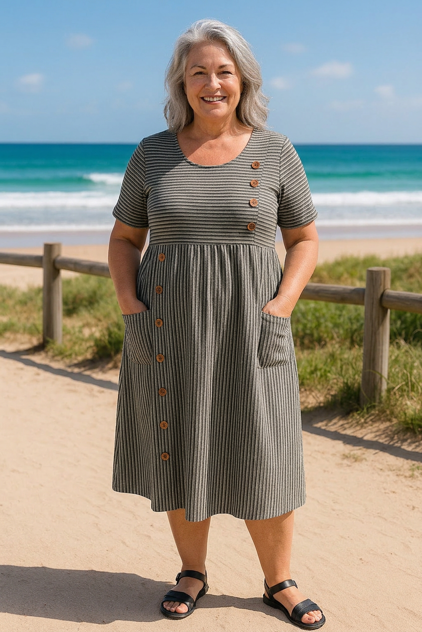 Justine Striped Round Neck Midi Dress – view 2