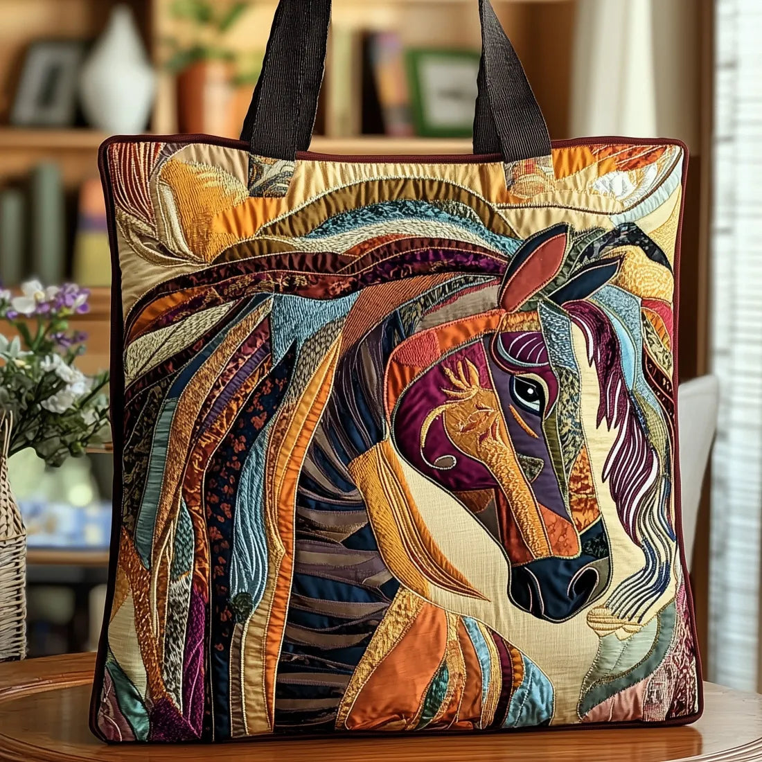 Karen Mosaic Horse Quilted Tote Bag