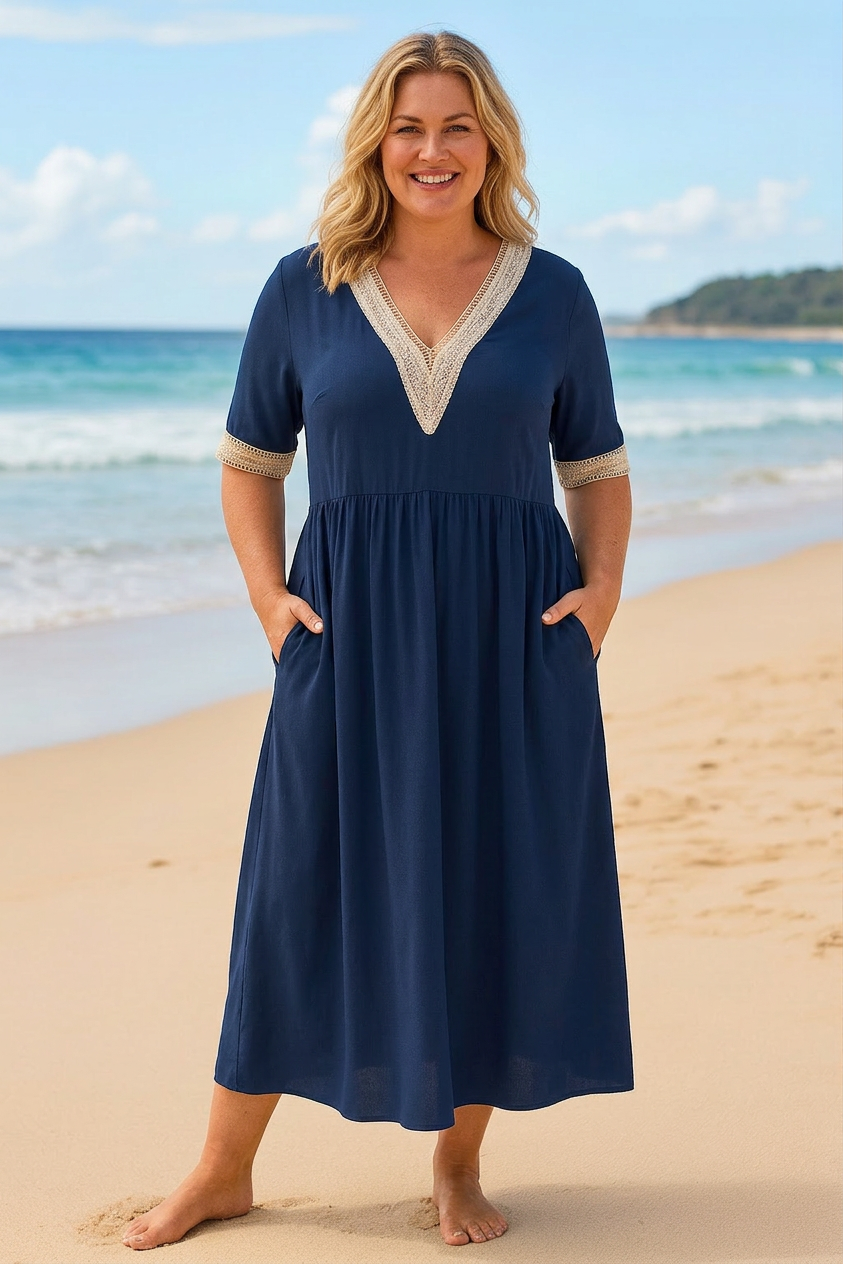 Kate Linen V-Neck Knee-Length Dress – view 3