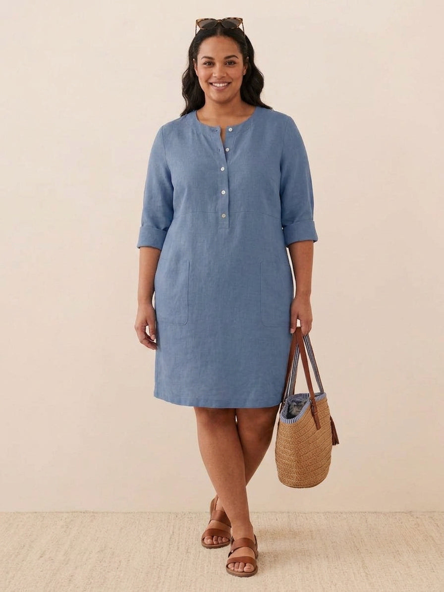 Katie Denim Round Neck Knee-Length Dress