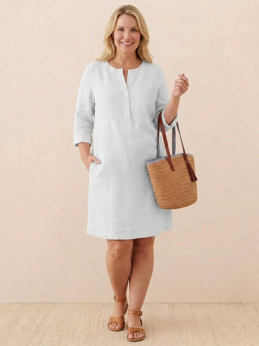 Katie Denim Round Neck Knee-Length Dress – view 37