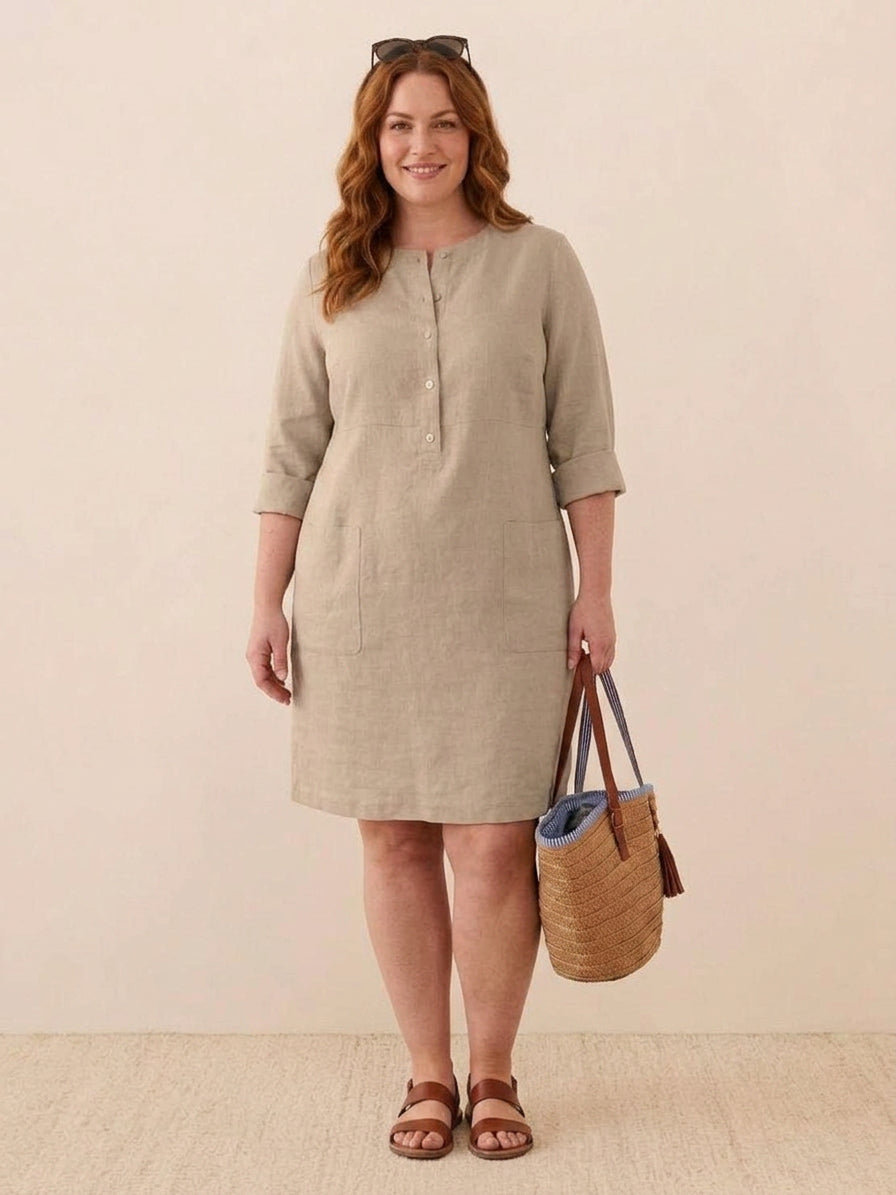 Katie Denim Round Neck Knee-Length Dress – view 43