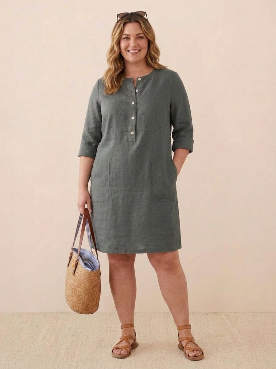 Katie Denim Round Neck Knee-Length Dress – view 7