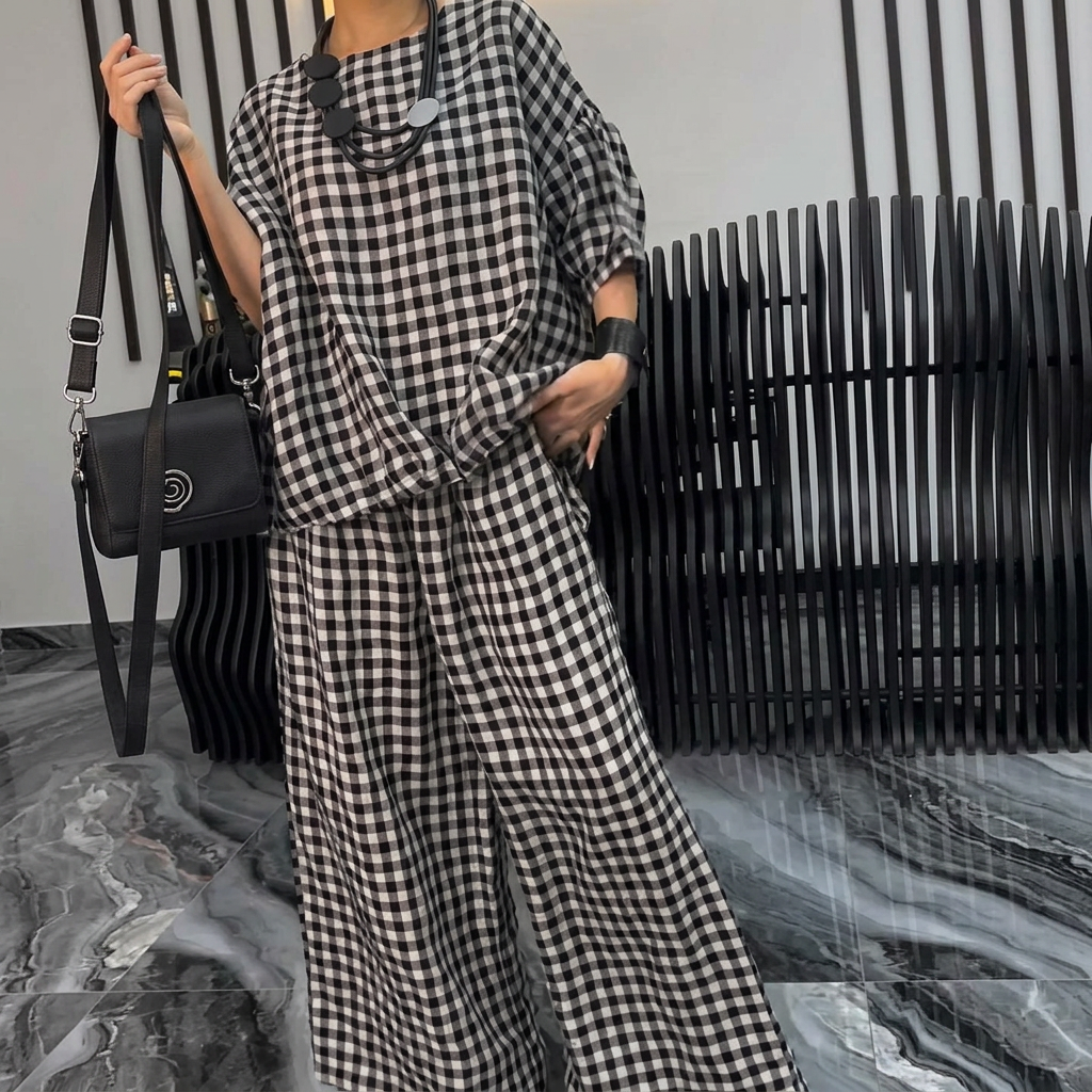 Kayla Checked 3/4 Sleeve Two-Piece Set – view 2